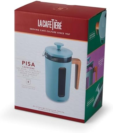 La Cafetière Pisa 8 Cup Cafetière In Sky Blue, Durable Stainless Steel Plunger, Heat Resistant French Press With Stylish Natural Wood Handle, Versatile Coffee And Tea Plunger, 1L - Image 7