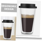 KICHOUSE Glass Coffee Mug with Silicone Lid 350ml Black Double Wall - Image 4