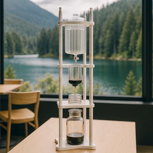 Nispira Cold Brew Drip Tower Iced Coffee Maker Glass Wooden Stand 25 Cups white - Image 7