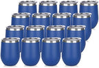 DOMICARE Stainless Steel Wine Tumbler Bulk with Lid, Personalized Insulated Tumblers Set, 12oz Travel Coffee Cups Pack of 16, Dark Blue by VisittheDOMICARE