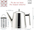 Easyworkz Stainless Steel Double Wall 34 oz Tea Pot with Removable Tea Infuser, Perfect for Brewing Your Favorite Tea, Chrome - Image 2