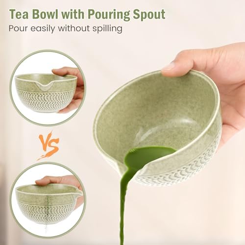 7/4Pcs Matcha Whisk Set Matcha Kit 500ml Ceramic Matcha Bowl Elegant Japanese Matcha Tea Set with Matcha Whisk Holder Bamboo Matcha Whisk Matcha Sifter Tea Scoop Tea Cloth Scoop Holder - Image 4