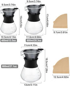 2PCS Pour Over Coffee Maker with Stainless Steel Filter, Glass Coffee Maker Drip Pot with 100pcs Filter Paper, Reusable Glass Coffee Pot Manual Coffee Dripper Brewer for Cafetera, Coffee (2PCS 600 ml) - Image 2