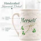 Belleek Classic Himself & Herself 12 oz Irish Coffee Mug Set, Handcrafted Parian China Cups, Shamrock Design, Set of 2, White - Image 3