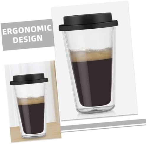 DECHOUS Double Wall Glass Coffee Mug Black with Silicone Lid 350ml - Image 5