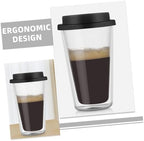 DECHOUS Double Wall Glass Coffee Mug Black with Silicone Lid 350ml - Image 5