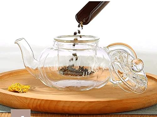 Glass Teapot 10oz with Vertical Stripes Clear Tea Kettle with Removable Glass Infuser 300ml Pumpkin Shape Tea Pot for Loose Leaf Teapot - Image 6