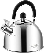 304 Stainless Steel Whistling Tea Kettle 2.1 Quart/2L (Silver) by MAXCOOK