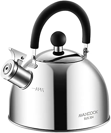 304 Stainless Steel Whistling Tea Kettle 2.1 Quart/2L (Silver) by MAXCOOK