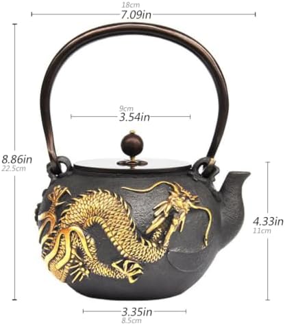 Golden Cast Iron Teapot Without Coating Japanese Style Tetsubin Tea Kettle with Infuser Iron Tea Gift for Adult Father Mother Family,Coiled Dragon,1.2L - Image 3