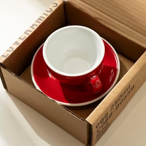 Loveramics Cappuccino Cup with Saucer, 8 oz Ceramic Coffee cup with Round Bottom for Cappuccino, Latte, Tea, Espresso, Thick-walled Stoneware Cup Set for Barista - Regular Colours (Red, 8OZ) - Image 3