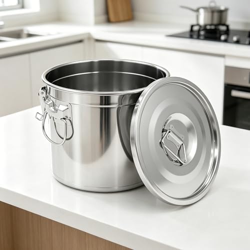 304 Stainless Steel Airtight Food Storage Containers 3.17gal/12L with Locking Lids & Clips Large Kitchen Jar for Rice, Flour, Sugar, Grain, Coffee Beans by STILEALUS