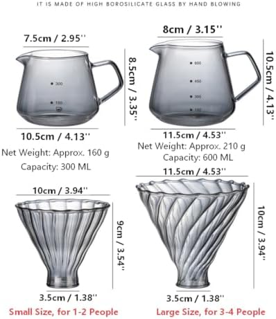 Pour Over Coffee Maker Set, High Borosilicate Glass Coffee Carafe With Filter Cup, Hand Drip Coffee Brewing Pot Server For Home Office Use(Gray,Small) - Image 6