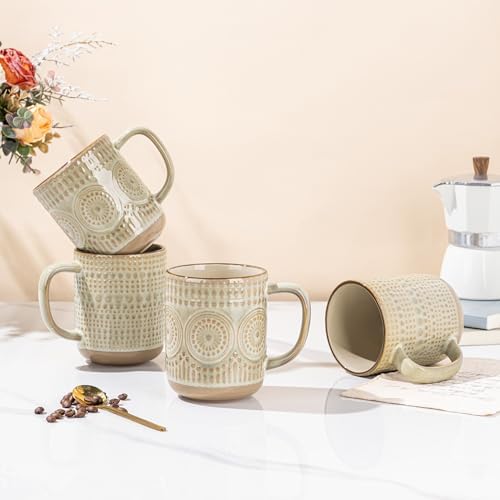 GBhome Large Coffee Mugs Set of 4, 16oz Handmade Stoneware Coffee Mugs Set with Large Handle for Cappuccino/Latte/Tea/Hot Cocoa, Dishwasher & Microwave Safe-Pale khaki - Image 6