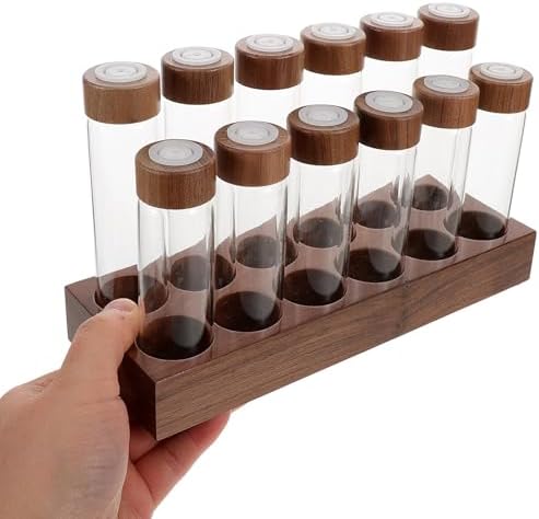Glass Coffee Bean Storage Tubes with Walnut Wood Base and Airtight Lid - Image 4
