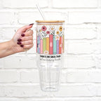Sip-Sip Hooray! Too Many Books 40oz Glass Tumbler with Lid and Straw - Image 2