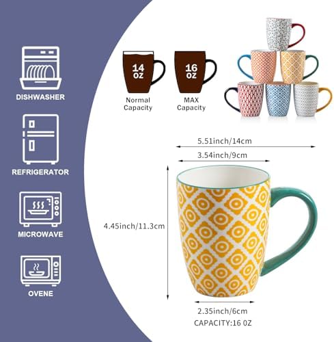 16 Oz Ceramic Coffee Mugs Set of 6 - Image 4