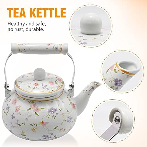 Saihisday Floral Teapot Enamel Afternoon 2.5L Tea Kettle For Stovetop, Large Flowered Tea Kettle with Ceramic Handel for Afternoon Tea Wedding Party Housewarming Gift - Image 2