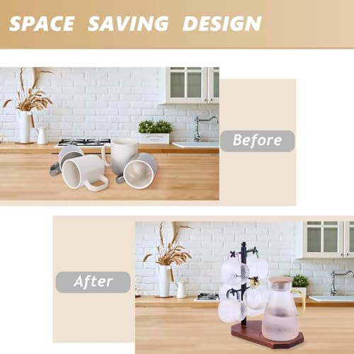 Mug Tree for Large Mugs With 6 Hooks and Coffee Pot Tray - Multi-Function Stand for Counter, Bar Accessory & Kitchen Organizer - Image 3