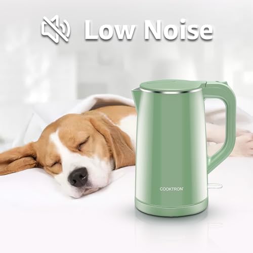 COOKTRON 1.7L Electric Kettle Quiet, Double Wall Hot Water Boiler BPA-Free, Quiet Boil and Cool Touch Tea Kettle, Cordless with Auto Shut-Off & Boil Dry Protection, 1500W Fast Boiling, Green - Image 4