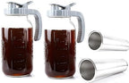 64 OZ Cold Brew Coffee Maker 2 Quart Mason Jar Glass Iced Tea Pitcher With Stainless Steel Filter Half Gallon Pitcher With Spout Lid For Iced Coffee,Tea & Lemonade,Sun Tea Airtight & Leak-Proof 2 PACK by GMCOZY