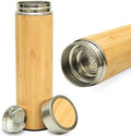 Natrual Bamboo, BPA-Free, Vacuum-Sealed Insulated, Hot-Cold Water Bottle Bamboo and Stainless Steel Water Bottle with Tea Infuser by LAVILLADecore