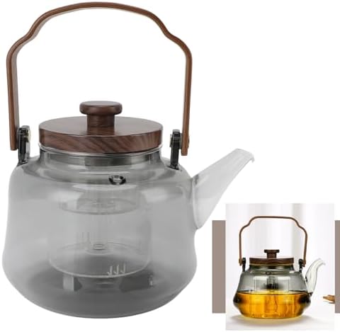Glass Teapot with 2 Removable Infusers 1000ml High High Borosilicate Glass Teapot with 2 Removable Infusers, 1000ml, Stovetop Safe, Wood Handle for Ele Borosilicate - Image 4