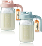 2 Pack 32oz Glass Pitcher with Lid & V-shaped Pour Spout - 1 Quart Double Leak Proof, Creamer Container for Sun Tea, Juice, Cold Brew Coffee, Breastmilk Storage Container by miradexic