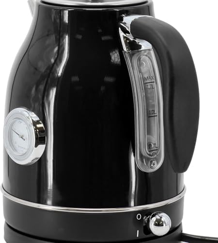 1.8 Quart Electric Tea Kettle and 2 Slice Toaster Combo, Retro Kitchen Appliance Set with Adjustable Browning and Water Temperature Gauge (Black) - Image 6