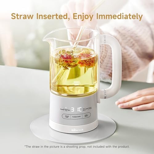 Bear HK-5L06P04 Mini Health Pot, Electric Kettle Tea Maker with Infuser, Glass Kettle & 316L Stainless Steel, 6 Auto Menus, 0.6L Compact Size, White - Image 6