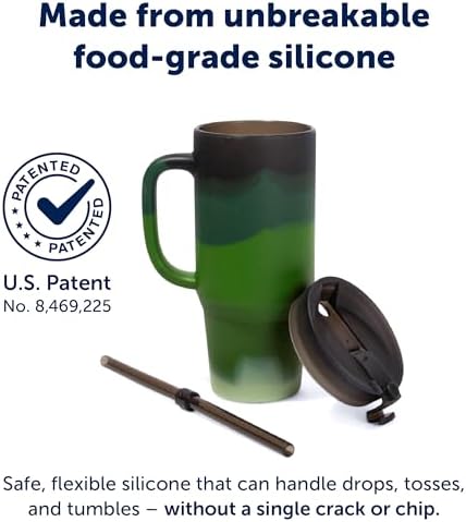 Silipint 32oz Silicone Tumbler with Handle, Flip Lid and Straw – BPA-Free, Non-Toxic, Freezer, Microwave, Dishwasher Safe Tumbler – Perfect for Tea, Smoothies (Evergreen) Pack of 1 - Image 3