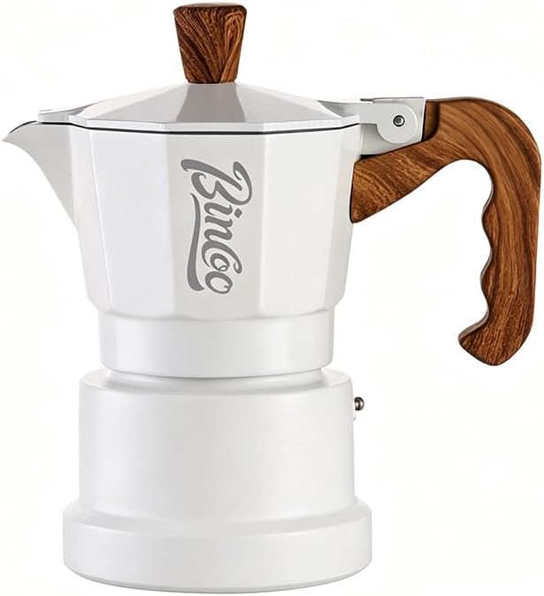 Bincoo MIni Triple Valve Moka Pot for One Person,Aluminium Stovetop Espresso Coffee Maker 1 Cup,High Pressure Rich Crema Moka Pot for Home Travel (White 1 cup) by Bincoo