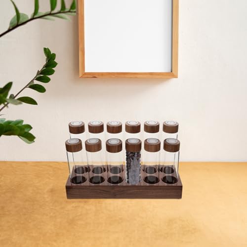 Coffee Bean Storage Tubes and Air Valve Lid with Wooden Holder, Glass Vials - Image 5
