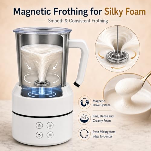 4-in-1 Electric Milk Frother, 8.5 oz Automatic Steamer, White - Image 5