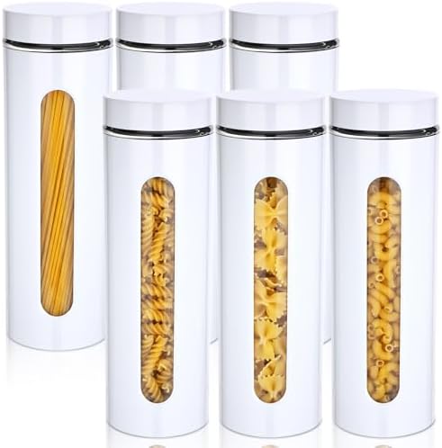 Mimorou 6 Pack 60 oz Airtight Stainless Steel Kitchen Canisters, White by Mimorou