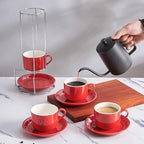 8 Ounce Stackable Cappuccino Cups with Saucers and Metal Stand - Image 7