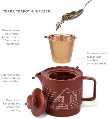 Tea Forte Ceramic Teapot with Infuser, Frank Lloyd Wright, 20 oz - Image 2