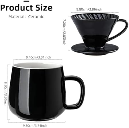 Ceramic Coffee Dripper Spiral Style Reusable Pour Over Maker With Detachable Stand For 1-2 Cups - Drip Filter Cup(Black Coffee Cup) - Image 6