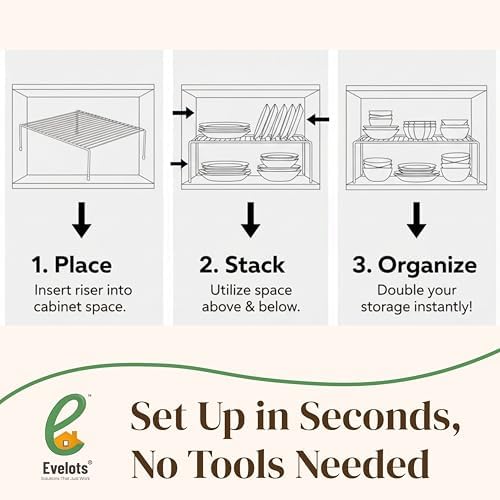Evelots Kitchen Cabinet Wire Shelf Organizer/Rack - 4 Pack Sturdy Metal Shelf Risers - Double Your Counter Space - Great for Kitchen, Freezer, Pantry and Bathroom - Rustproof - Black - Image 5