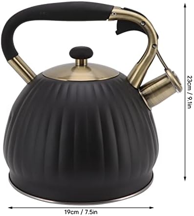 3.5L Black Stainless Steel Whistling Tea Kettle, Pumpkin Shape Stovetop Tea Pot, Large Capacity Fast Heating Teapot with Simple Touch, Unique Ergonomic Handle, Whistling - Image 7