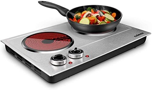 CUSIMAX 1800W Ceramic Electric Hot Plate for Cooking, Double Burner, Silver by CUSIMAX