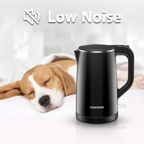 COOKTRON 1.7L Quiet Electric Kettle, Double Wall Hot Water Boiler BPA-Free Cool Touch Tea Kettle, Cordless with Auto Shut-Off & Boil Dry Protection, 1500W Fast Boiling, Black - Image 4