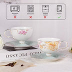 KAMMAK Tea Cups Set of 2,Ceramic Floral Pattern Demitasse Cup - Image 6