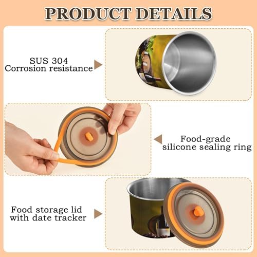 Stainless Steel Coffee Storage Containers with Airtight Lid, Wine Bottles Glasses Grapes 17oz Food Storage Container Kitchen Canister for Tea, Coffee Beans, Ground, Sugar Storage - Image 5
