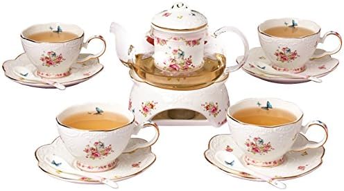 Jusalpha 16pcs Vintage Porcelain Flower Series Tea Set with Teapot Warmer - Image 3