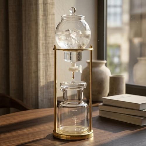 Cold Brew Coffee Maker Drip Pot Carafe Brewer Dripper With Glass Vessel and Gold Tone Metal Stand for Visible suitable for home office coffee kitchen counter - Image 4