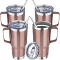 20 oz Tumbler with Handle Stainless Steel Insulated Coffee Tumbler with Lid and Straw Double Wall Vacuum Insulated Coffee Mug Leak Proof Travel Mug Tumbler for Hot and Cold Drink (Rose Gold,4pack) by YEBTSLife