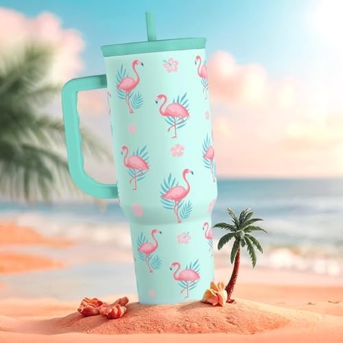 Flamingo Tumbler, Stainless Steel Insulated Tumblers Coffee Mug Cup with Handle, Gifts for Women Girls on Birthday Christmas Summer, 40oz - Image 5