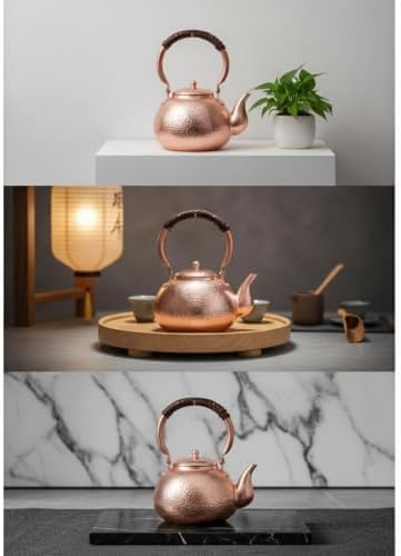 kowaku Copper Kettle Teapot Water Boiler Pitcher With Compact Rounded Form And Secure Handle Thickened Copper Alloy For Efficient Suitable for stovetop use teatime kitchen counter 1.3L - Image 3