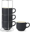 HASENSE Coffee Mug Ceramic Set of 4 with Stand, Stackable Large Latte Cups with Metal Stand, Dishwasher & Microwave Safe, Black for Cappuccino Tea Hot Cocoa by Hasense